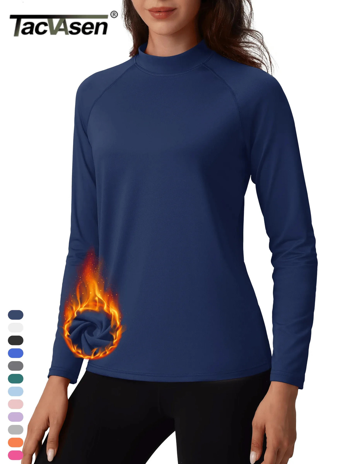 TACVSEN Winter Fleece Lined Pullovers Womens Mock Turtleneck Long Sleeve Base Layer Shirts Thermal Soft Hiking Workout Tee Tops 261008