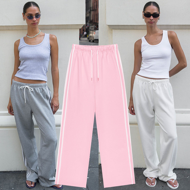 26ss Parkes Niche Designer Coton Pantalon à jambe droite Femme Taille moyenne Sangle Cordon de serrage Pantalon de survêtement Polaire Casual Pol