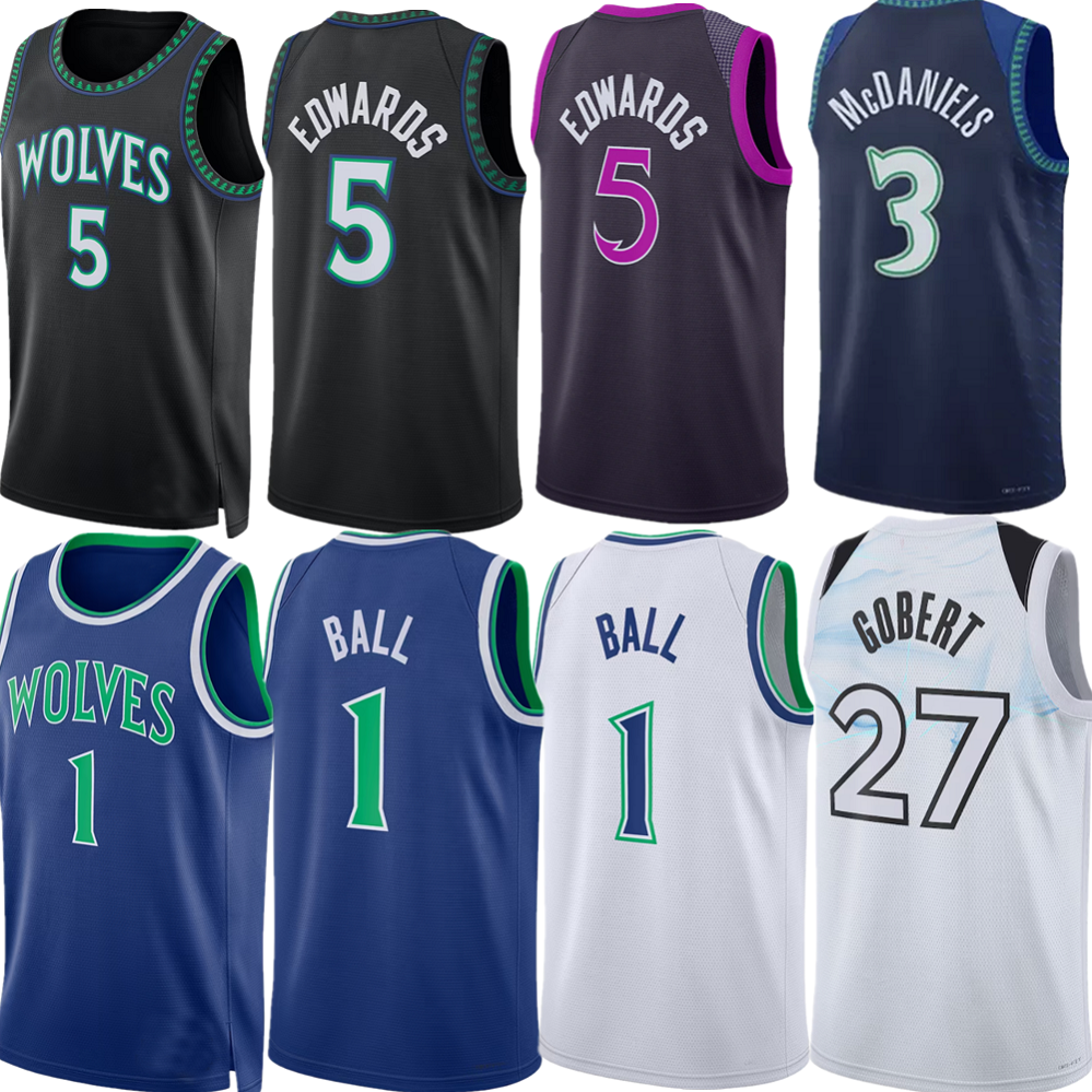 Personnalisé 5 Anthony Edwards LaMelo 1 Ball Rudy Gobert Maillot de basket-ball Donte DiVincenzo Trey Lyles Jaden McDaniels City MikeConley 11