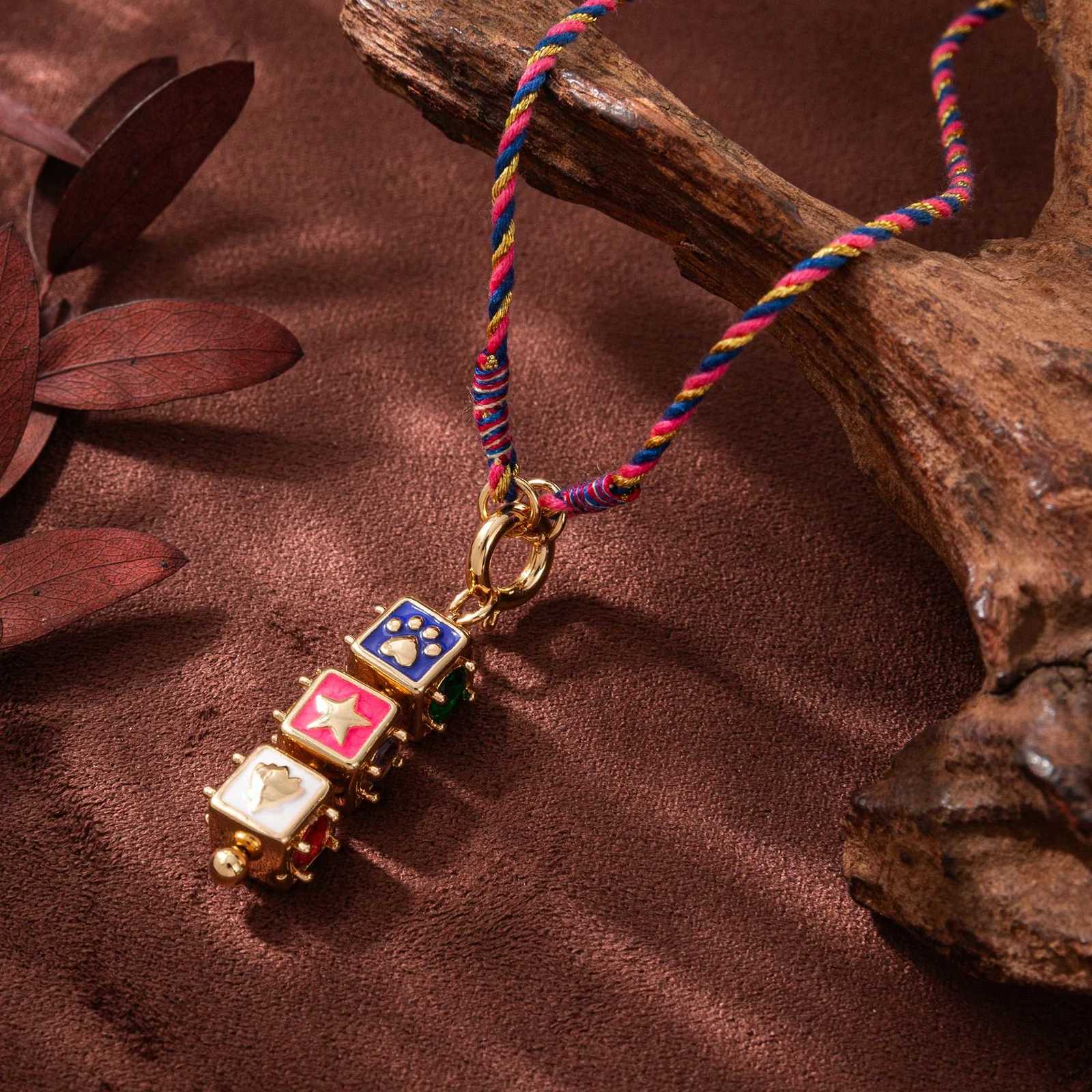 Pendant Necklaces Colorful Tarot Card Transit Bead Necklace niche design geometric block pendant gold-plated color preservation X261008