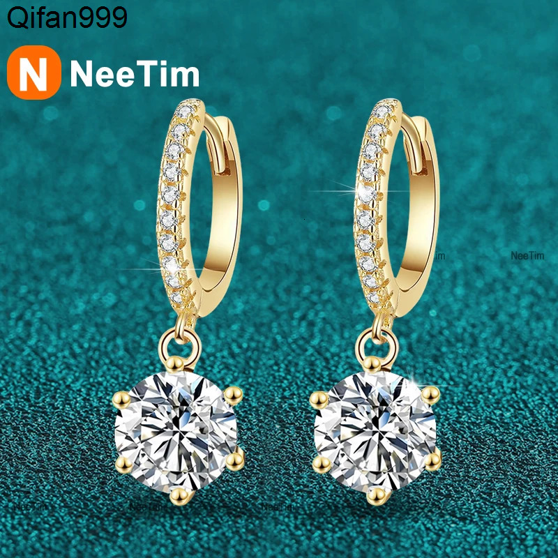 NeeTim 0.5ct 1ct Moissanite Drop Earrings S925 Sterling Silver with Gold Plated Wedding Jewelry With Certificate Hoop Earrings
