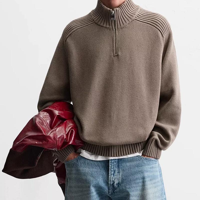 Designer Half Zip Turtleneck Sweater Slim Fit Solid Color Cotton Blend Knit Pullover Casual Warm Long Sleeve Top