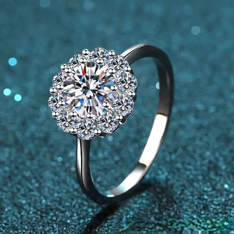 JoiasHome 1Ct 6.5mm D Color VVS Moissanite Flower Ring For Women 925 Sterling Silver Bridal Engagement Wedding Jewelry Sizes 5-9