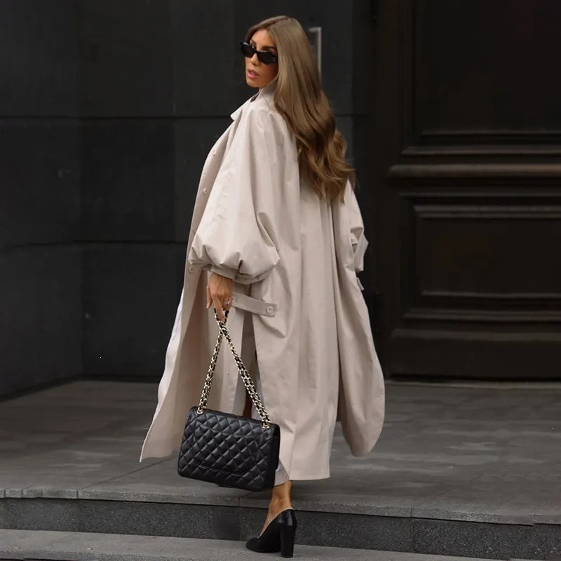 Women's Standing Collar Long Windbreaker Single Breasted Large Open Windproof Jacket Casual Autumn Street Fashion Coat 260929