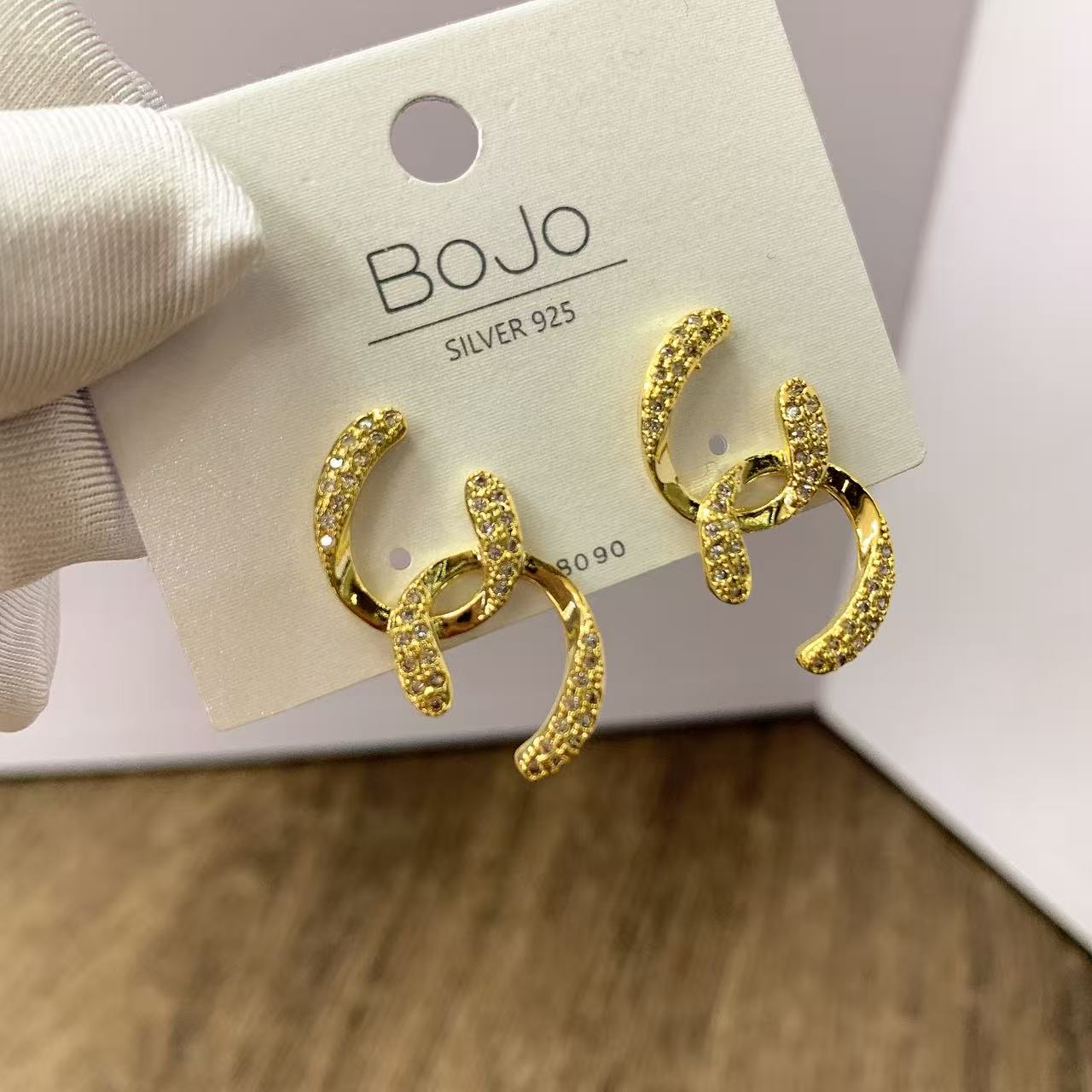 Brand Designer Gold Plated Intertwined C Zircon Stud Earrings for Women, 925 Sterling Silver Post Sparkly Crystal Blingblin Earrings Luxury Party