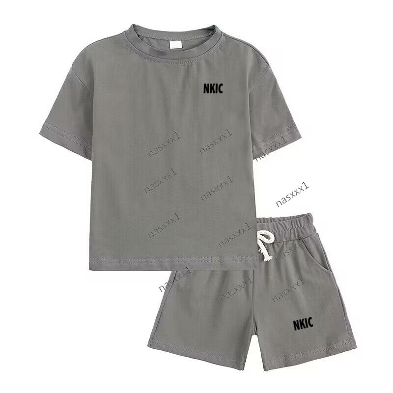 Costumes d'été à manches courtes pour enfants, 2 pièces, t-shirt et short de marque décontracté pour garçons et filles, t-shirts à col rond, lett