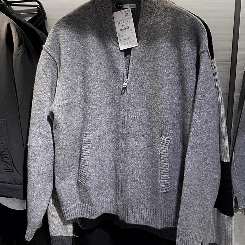 Designer Manteaux pour hommes Casual Loose Knit Cardigan Pull à manches longues Solide Gris Baseball Col Hiver Chaud Ouvert Veste avant