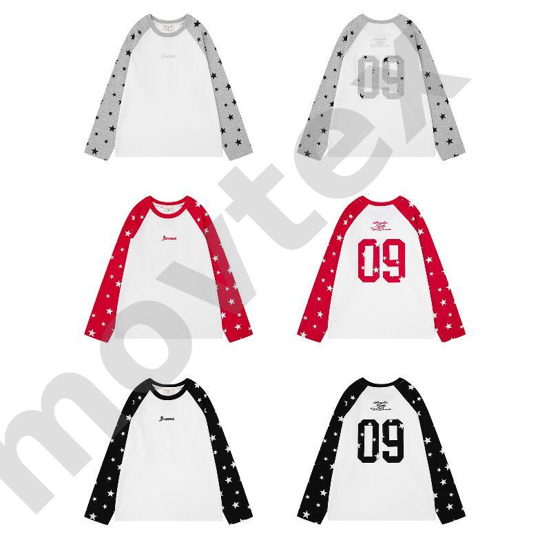 Vintage Raglan T-shirt à manches longues pour hommes femmes Star Print Sleeve Numéro 09 Back Graphic Tee Casual Loose Fit Contrast Color Spliced