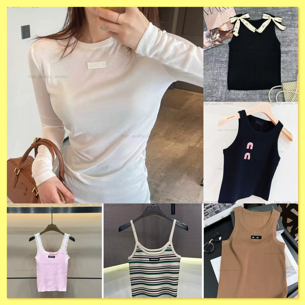mius TankTop Summer Womens Tank Tops Luxury Designer Tanks Women Sleeveless Camis Shirt Short Embroidery Teeshirts Tshirts Lady Backless muiity Clot