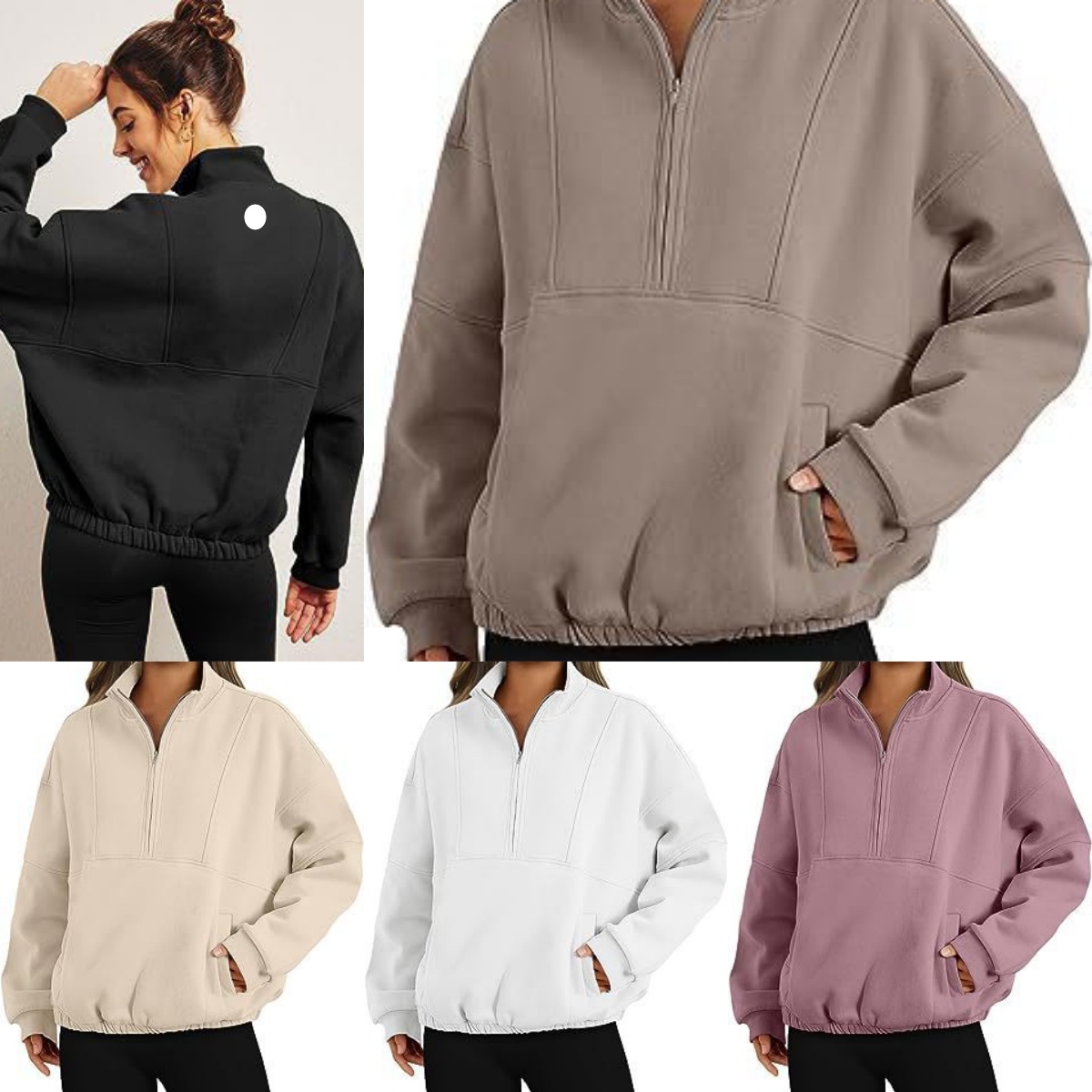 UU-L4880 Sweat à capuche zippé à la mode pour femmes haut confortable à manches longues sweat à capuche décontracté avec col montant haut pull