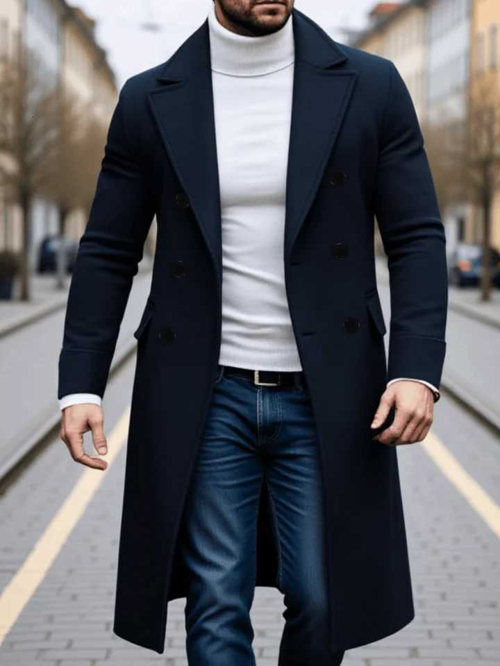 New Woolen Overcoat Mid-Length Windbreaker Wool Blend Coats Jacket Plus Size Cardigan Wool Coat Men's Streetwear X261008