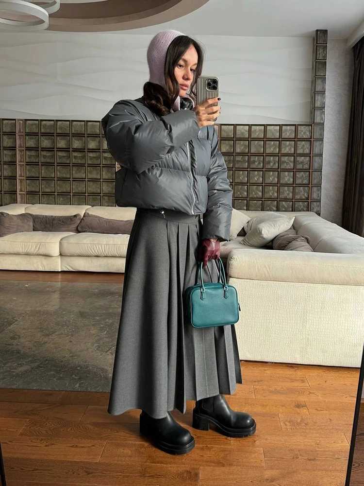 Down Parkas Detachable Women's Hem Puffer Jacket Hooded Zip Up Long Sleeve Loose Convertible Winter Coat 2026 Warm Casual All-match Commute Out