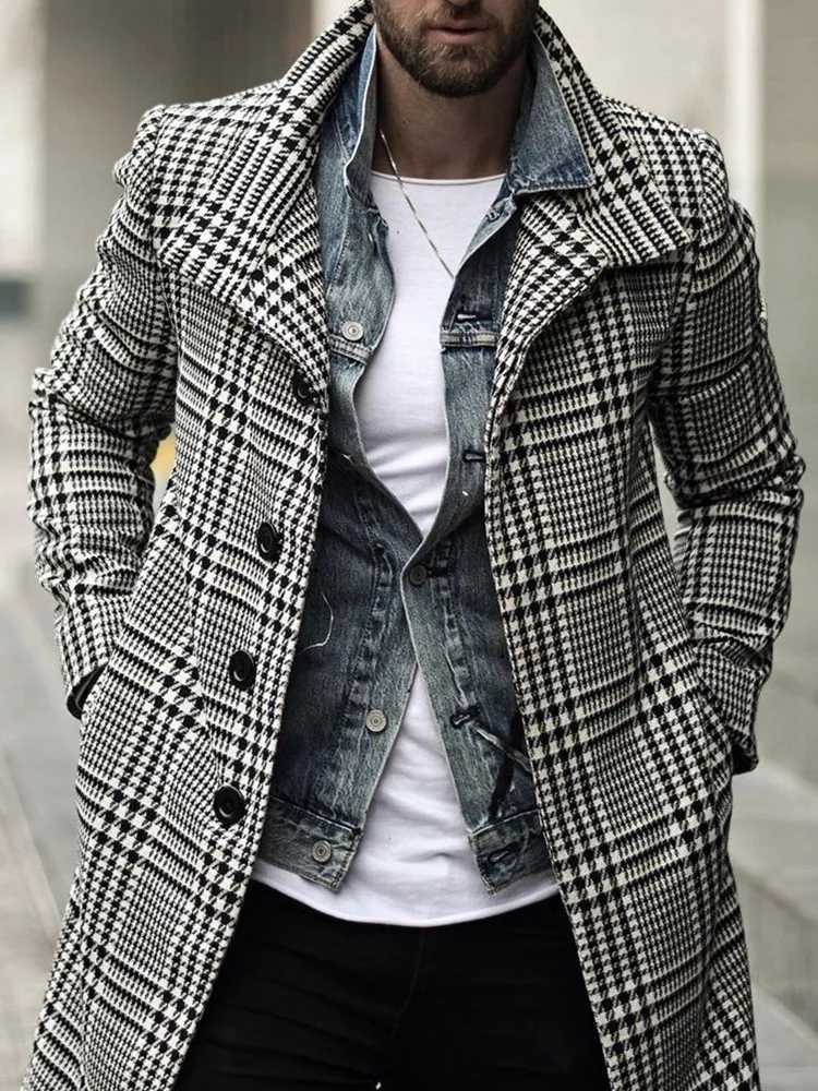New high-end fashionable men's warm mid length lapel windbreaker washable fast drying comfortable fabric men's jacket butto X261008