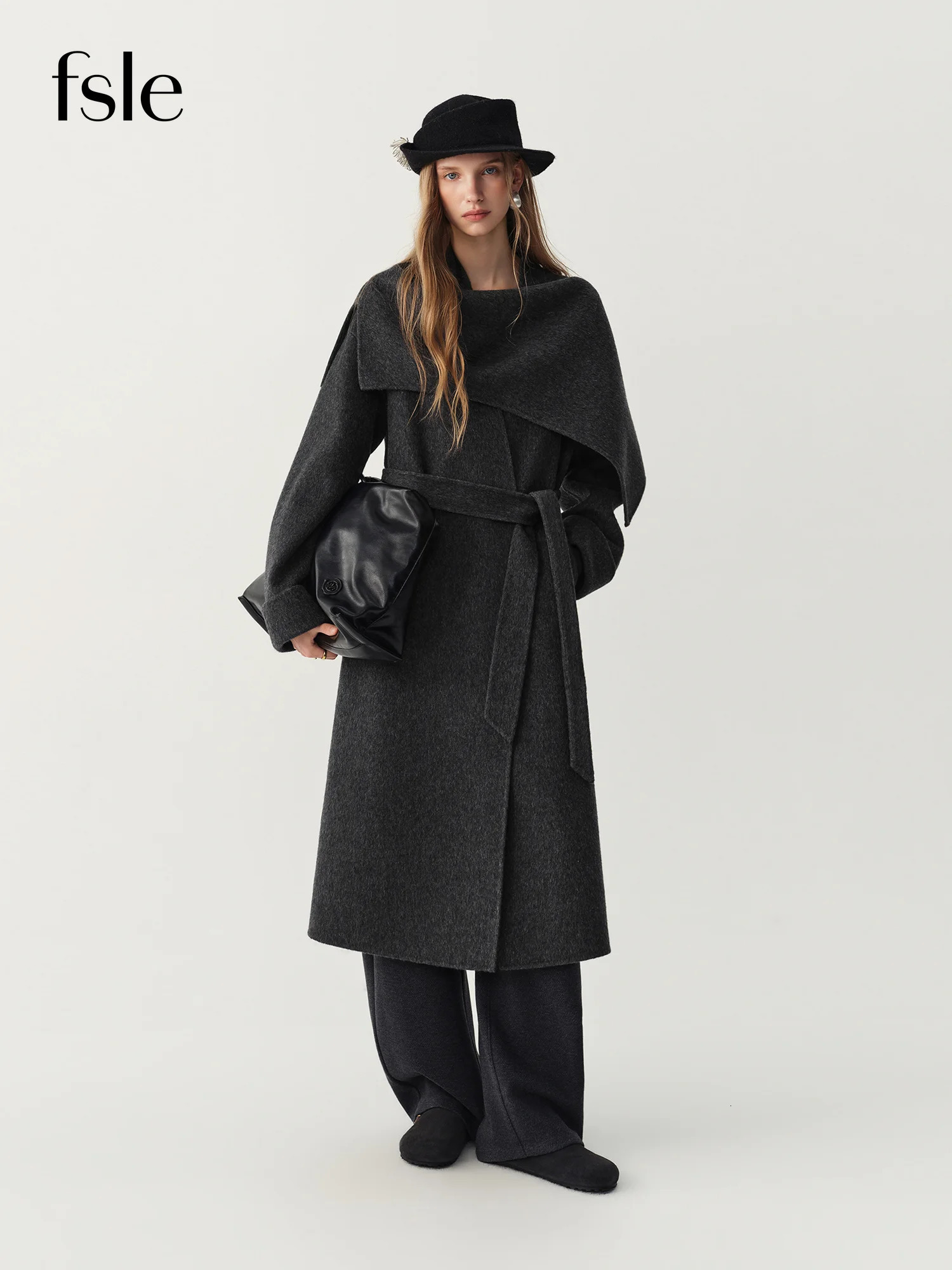 FSLE 2026 Winter Women's Chic Shawl Collar DoubleFaced Wool Overcoat Elegant Warm Classic ious Outerwear for Daily Wear 260929
