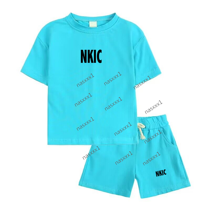 Summer 2pcs Kids Brand letter printing Clothes Sets Children Sports Style Tracksuits Cotton T-shirts and Shorts Boy and Girl Outfits Suits 2-15 Y