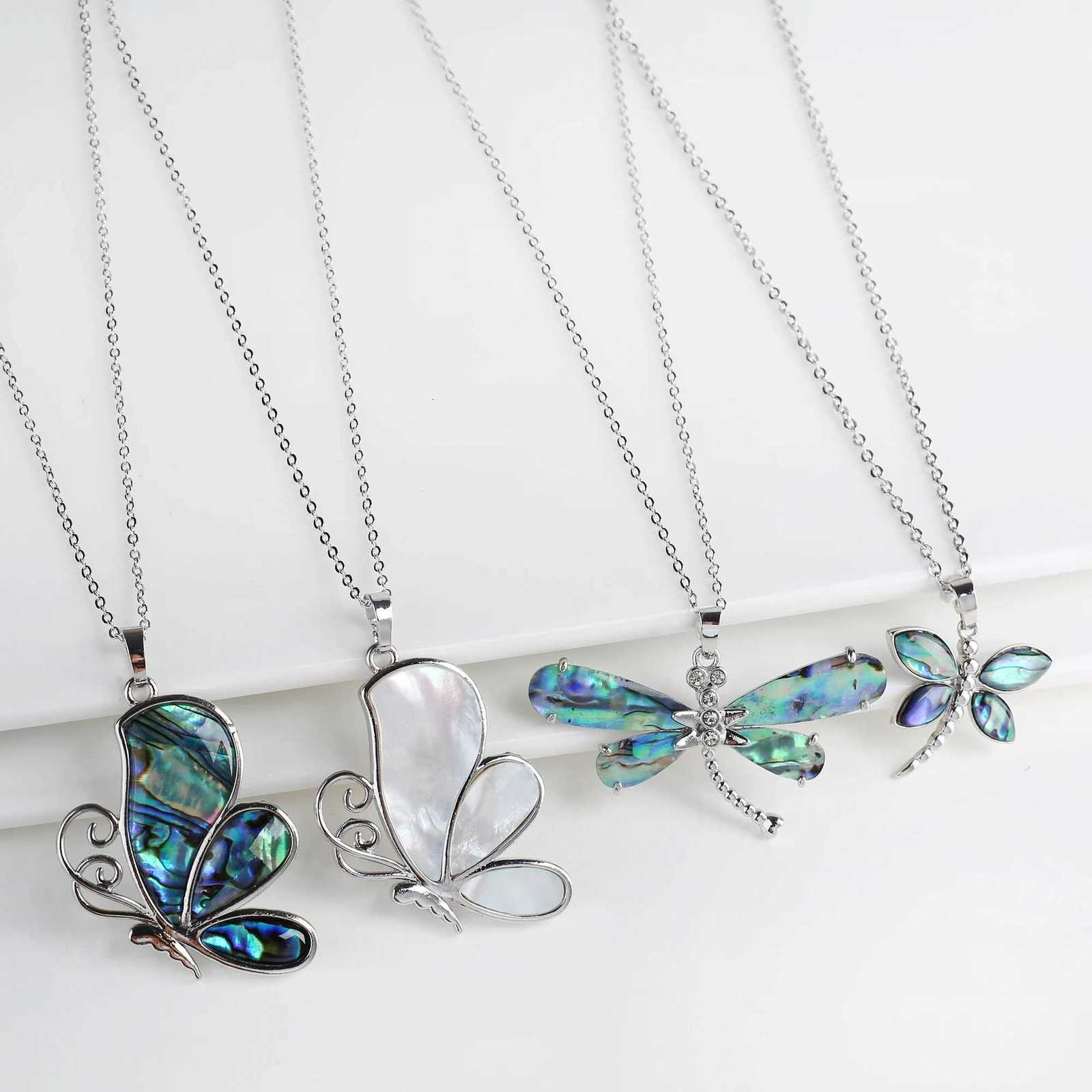 Pendant Necklaces New Creative Natural Shell Design Insect Butterfly Dragonfly Pendant Necklace Personalized For Woman Party Vintage Jewelry Gift X2