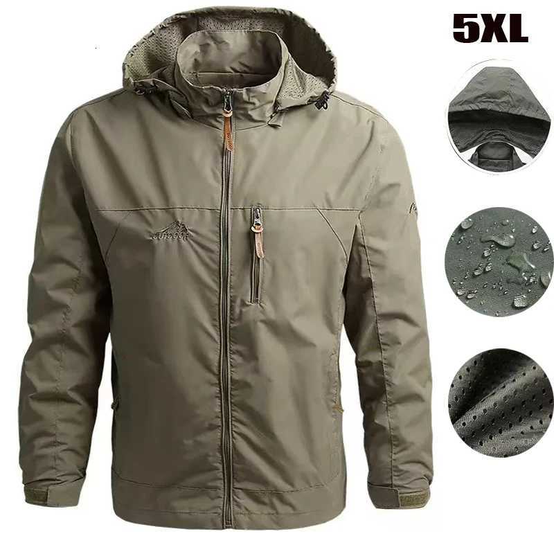 Outdoor Jackets Hoodies Men's Windbreaker Tactical Jacket Waterproof Outdoor Hooded Coat Sports European Size 5XL Campiong Hiking Climbing Thin