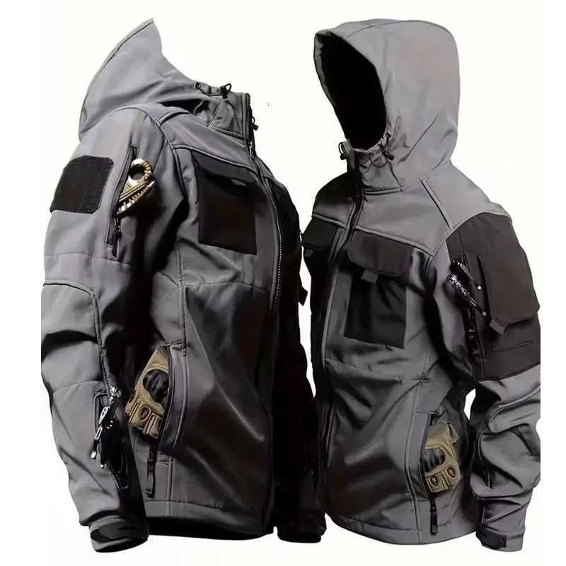 Outdoor Jackets Hoodies Men's Winter Autumn SoftShell Fleece Waterproof Jackets Cargo Hood Coats Fishing Hiking Camping Climbing Skiing Pants T