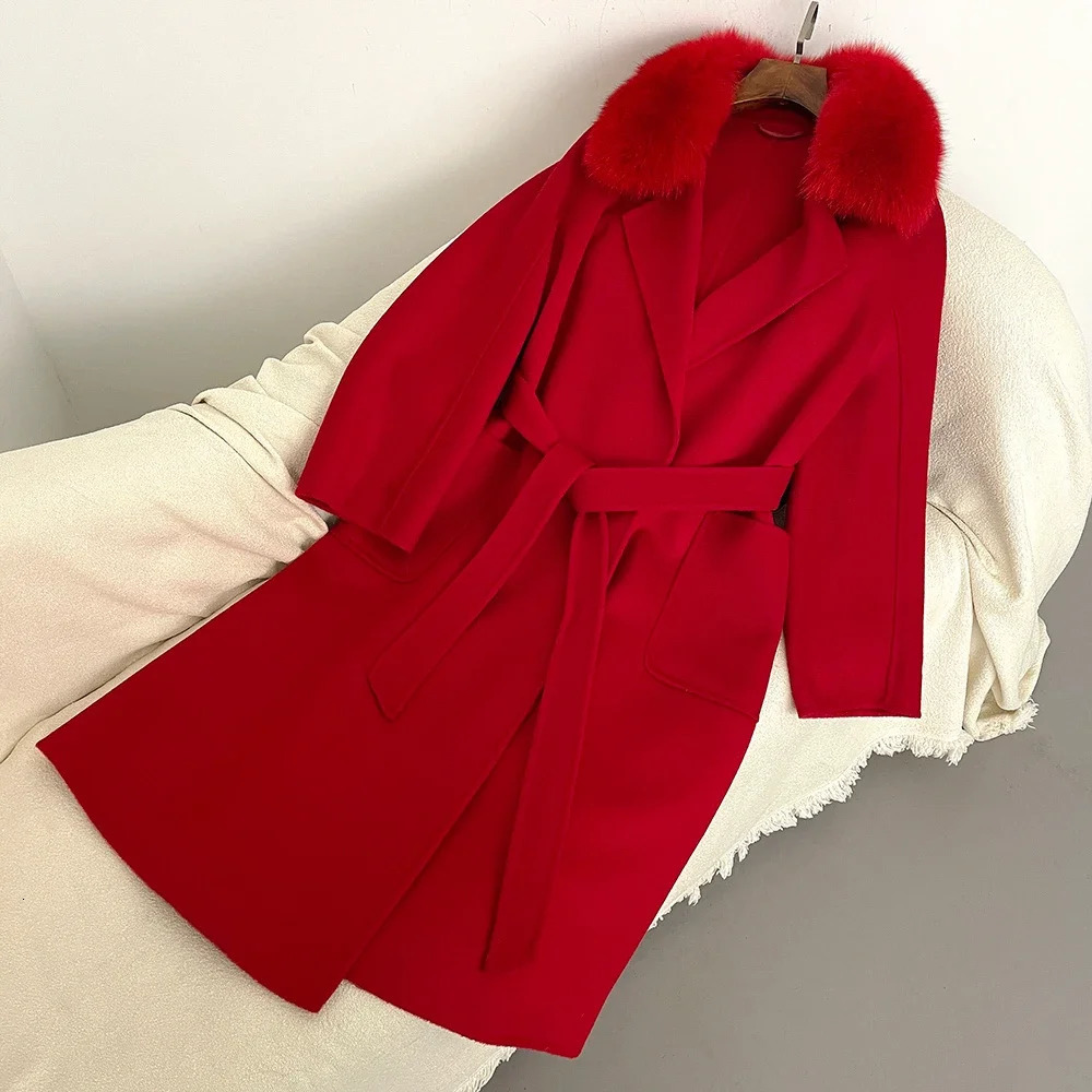 Natural Fur Jacket 2024 Wool Coat Woolen Ladies Collar Winter Clothes for Women High Street 260929