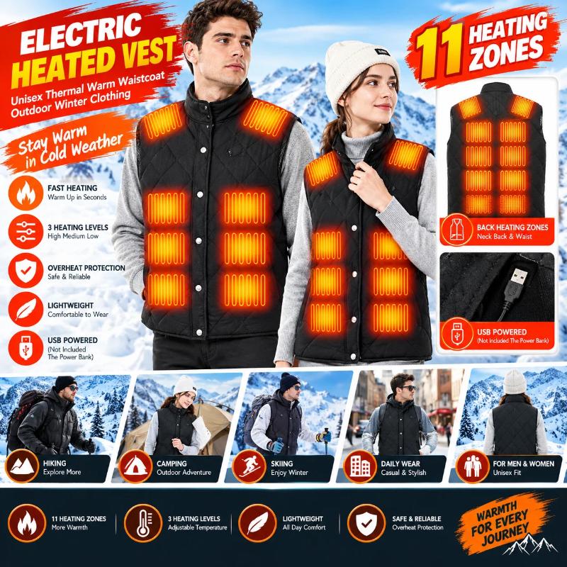 Heated Vest Men Women Electric Heating Thermal Winter Warm Waistcoat USB Outdoor Unisex Clothing (Not Included The Power Bank)