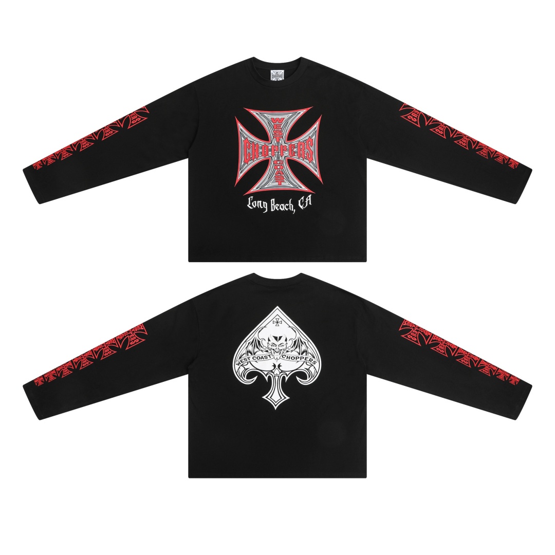 west coast choppers long sleeve tshirts y2k hip hop cotton clothes for men women vintage letters streetwear loose casual black white graphic tee