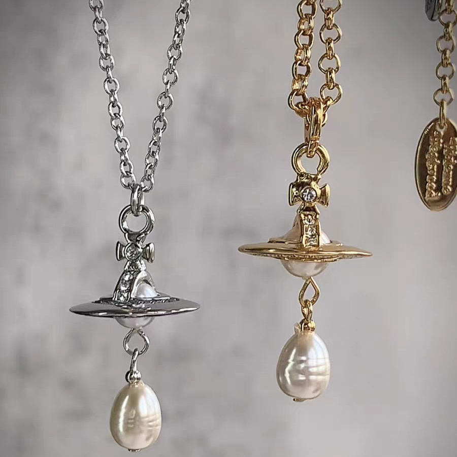 Exquisite Designer Gold Plated Zircon Planetary Droplet Pearl Pendant Necklace Luxurious High End Gift Suitable For Women With Multiple Styles To Ma