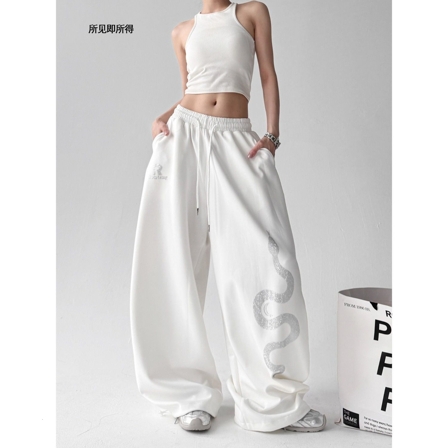 Baggy Sweatpants Sweat Pants Curved Pants Wide Leg Pants Hip Hop Street Fashion Vintage Inspired Rhinestones High Waisted Relaxed American Style