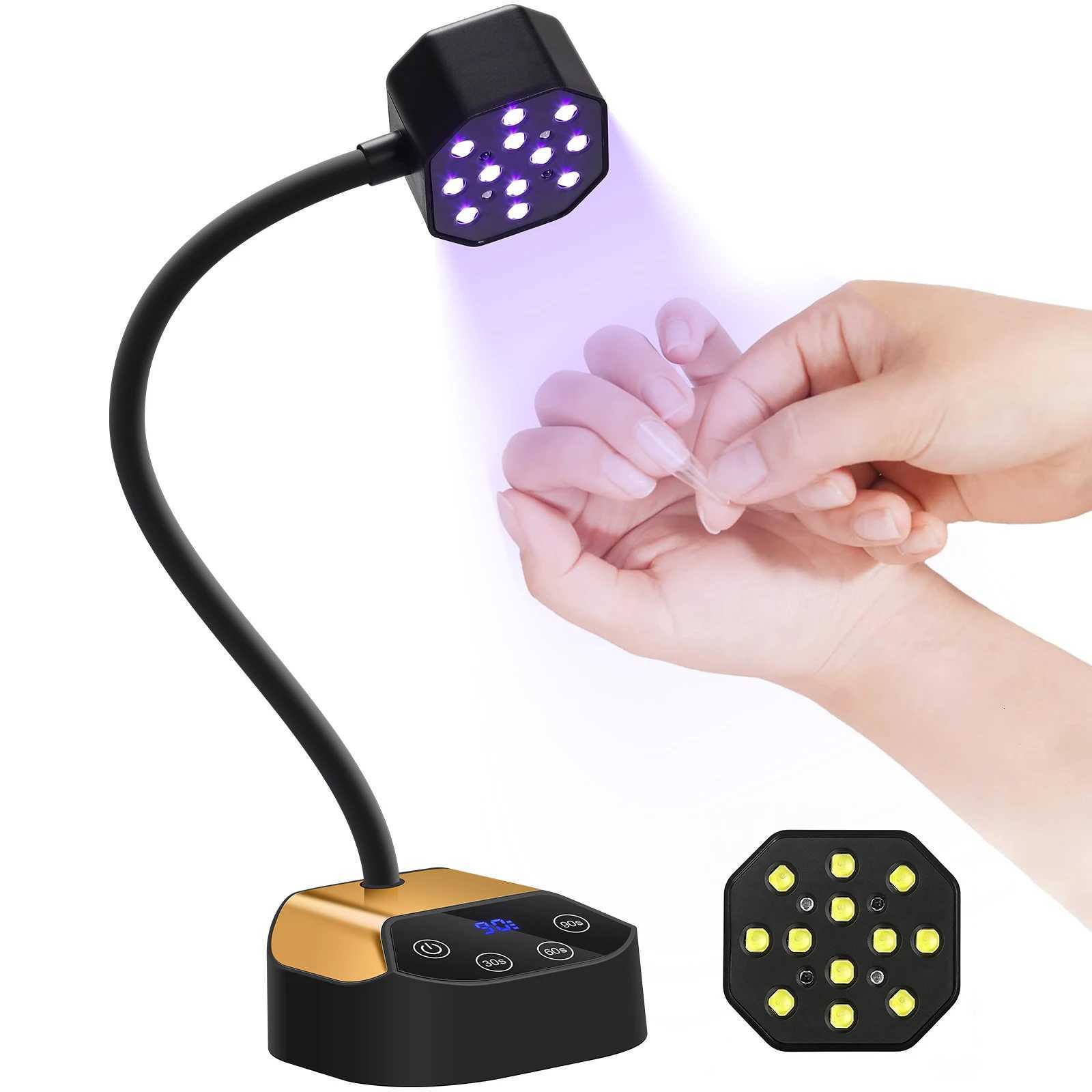 Nail Dryers Gooseneck Mini UV Light Gel Nails Portable 12LEDS Nail Lamp Rechargeable With 4 Timers Setting Nails For Salon Home DIY Use X261008