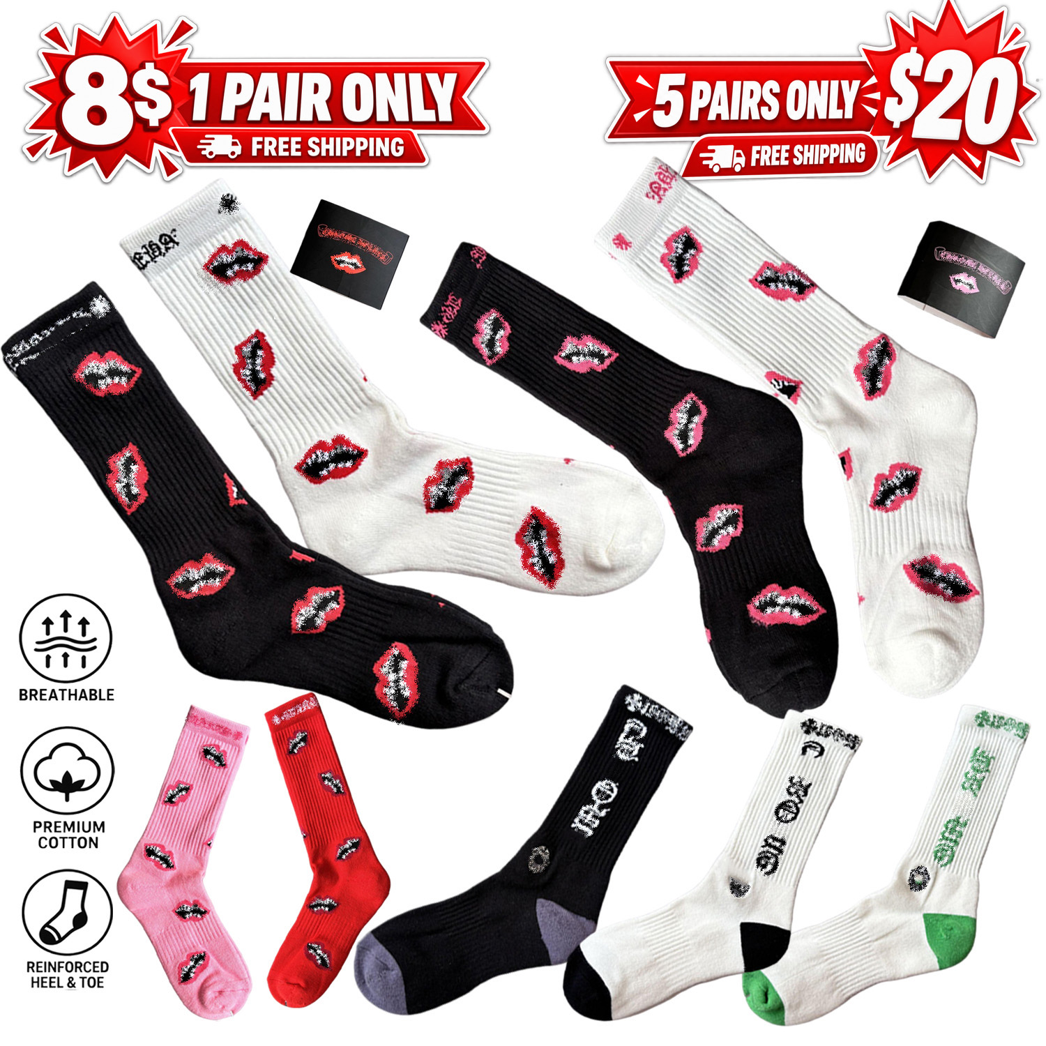 Designer Chrome socks Men's Cotton Sports socks Comfortable High Quality Socks for Autumn Winter Mens Womens Long white socks Personalized Embr