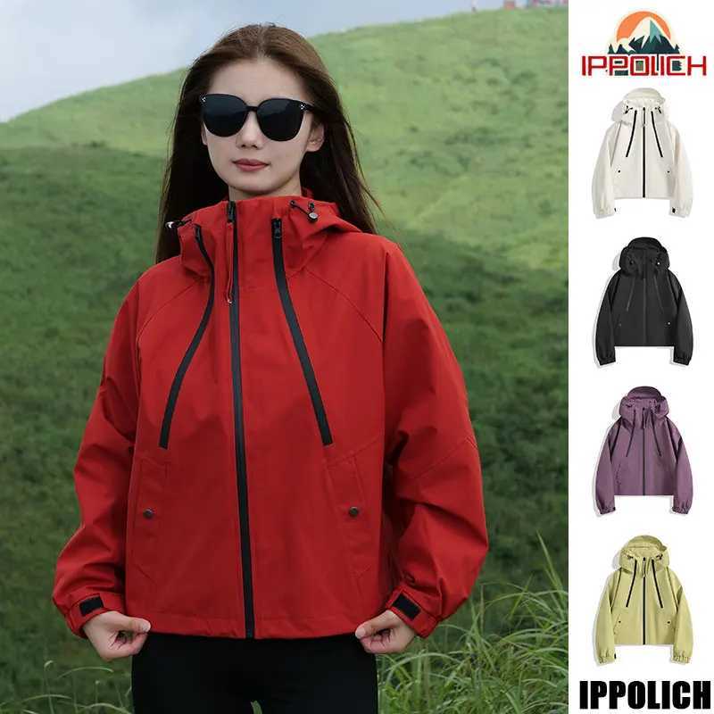 Outdoor Jackets Hoodies Women Hiking Jacket Outdoor Waterproof Windproof Climbing Sport Hooded Jacket Short Solid Breathable Camping Cycling Casual