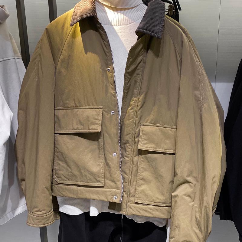 Veste rembourrée à col bloc de couleur pour hommes, ample, décontractée, fermeture éclair, coupe-vent, automne hiver, manteau de printemps avec p