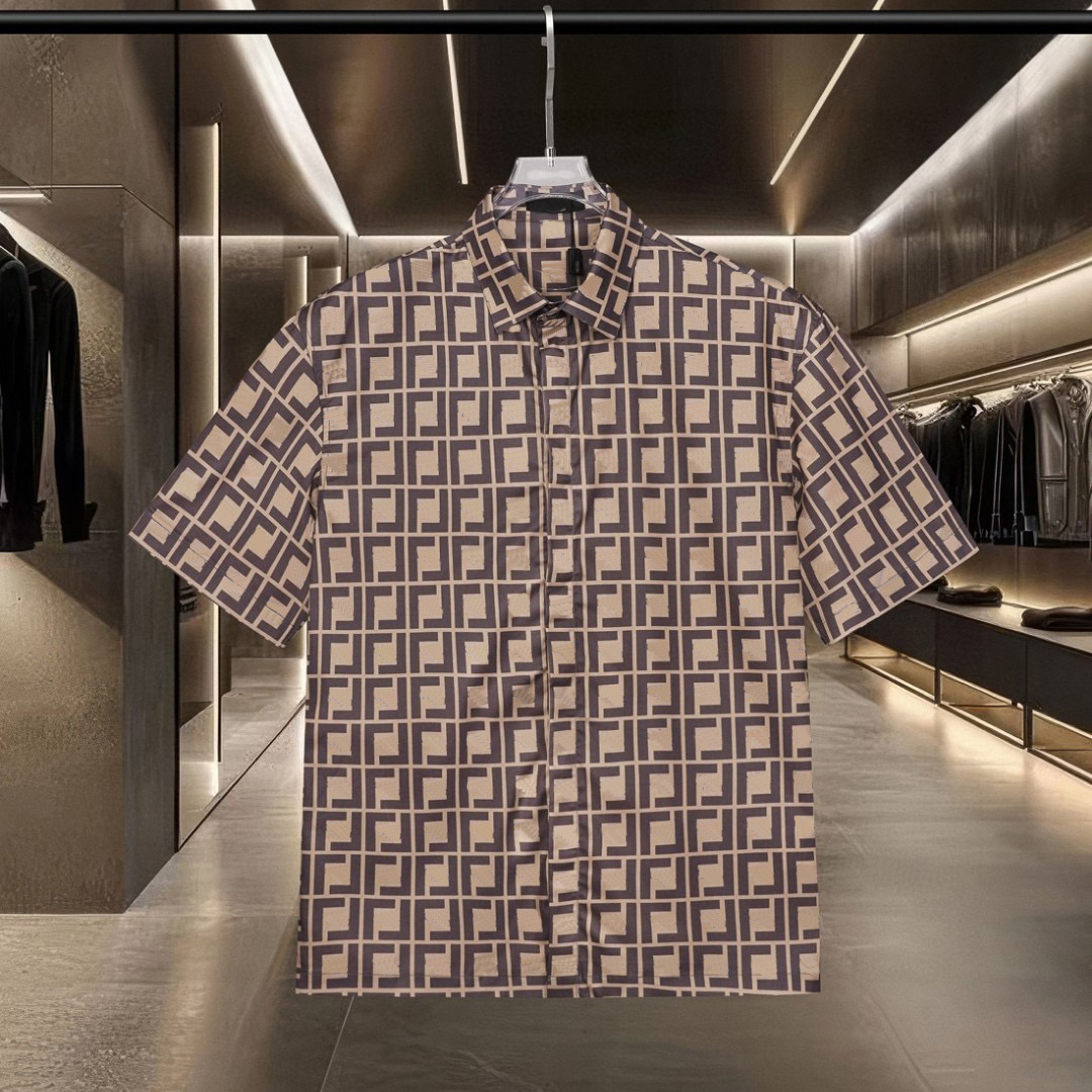 Designer brand clothing, high-quality men's shirts, men's casual shirts, summer men's full printed checkered short sleeved shirts,
