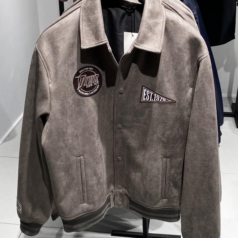 Designer Hommes Automne Hiver Brodé Suède-Look Lâche Casual Veste Bouton-pression Col Revers Manches Longues Vêtements D'extérieur Avec Poches