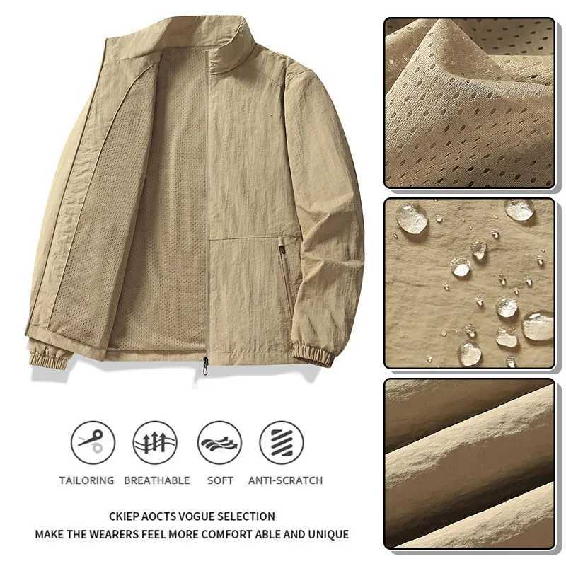 Outdoor Jackets Hoodies Men's Breathable Thin Cycling Jacket Outdoor Waterproof Loose Stand Collar Casual Coat Men Hiking Camping Solid Color J