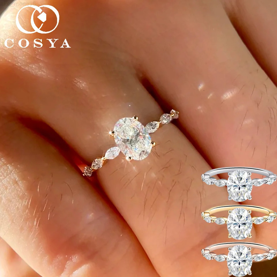 COSYA 1/2CT Oval Cut Moissanite Ring for Women S925 Silver Plated 18K Gold D Color VVS Lab Diamond Wedding Band Fine Jewely Gift