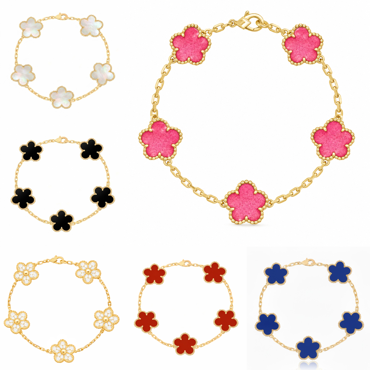 Five Petal Clover Bracelet Bracelets Designer For Women Luxury 5 Motifs Multi Color Flower Charm Bracelet Gold Plated