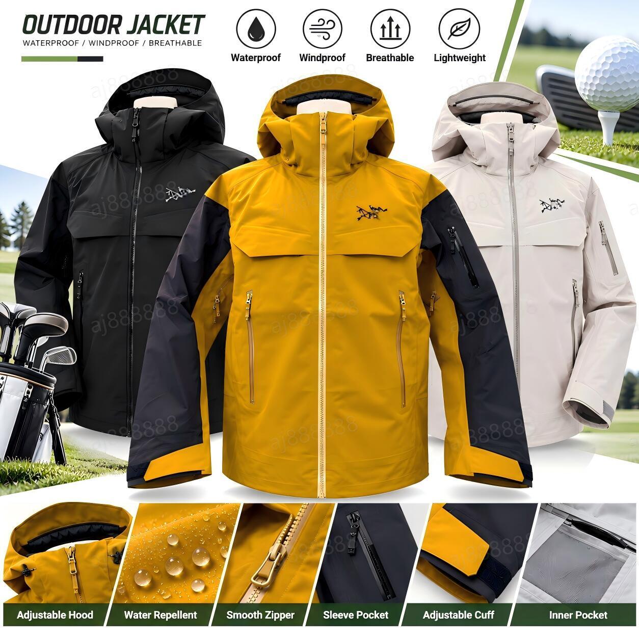 Arcteryxially Unisex Golf Jacket Waterproof Windproof Hooded Golf Windbreaker Lightweight Full Zip Outdoor Golf Sports Coat for Men Women Essentials