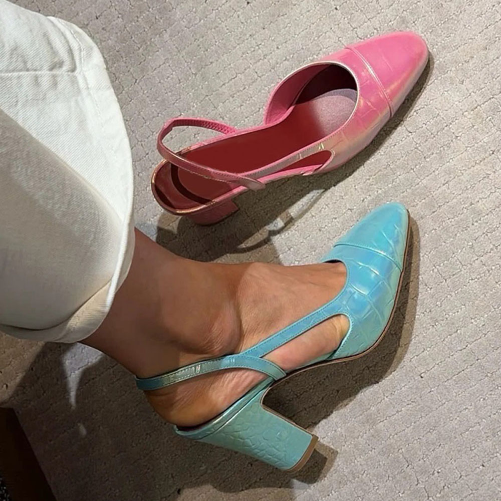 Sandales classiques à bride arrière Chaussures habillées Talons épais de 9 cm Bout rond Créateurs de luxe pour femmes Chaussures de soirée de mar