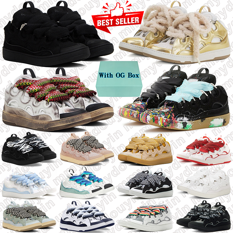 with box curb designer shoes sneakers for men women white ivory black leather casual shoes mens trainers runners chaussure luxury platform shoe s