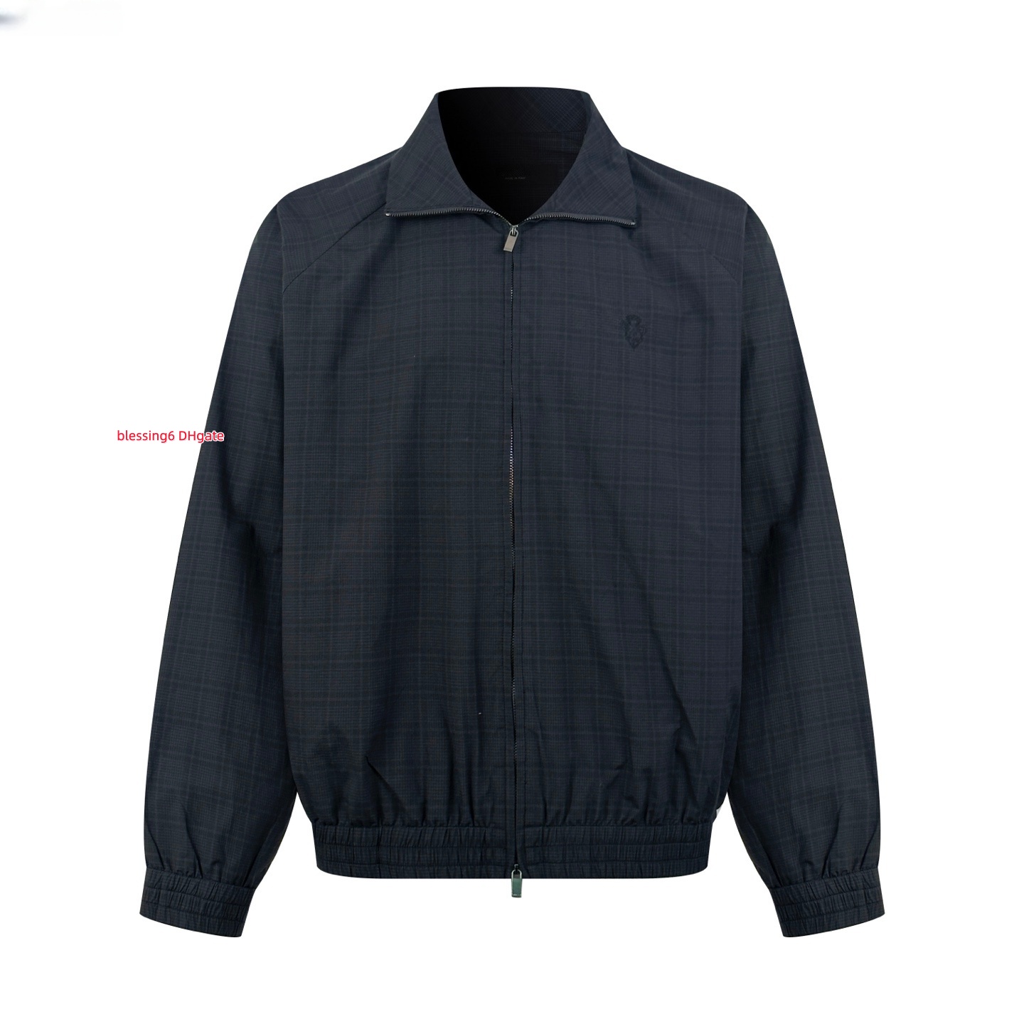 Designer men's plaid stand up collar zipper jacket business jacket women's windbreaker oversized loose lightweight embroidered casual spri