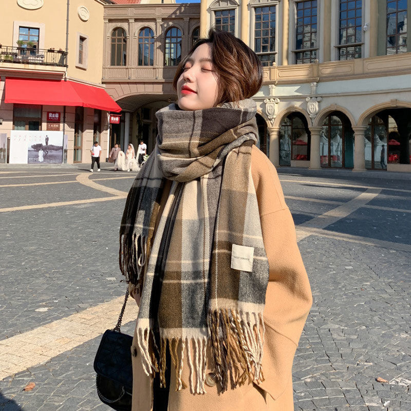 Women's Winter Scarf 2026 New Thickened Warm Imitation Cashmere Plaid Shawl Korean Style Versatile Tassel Neck Warmer Wholesale