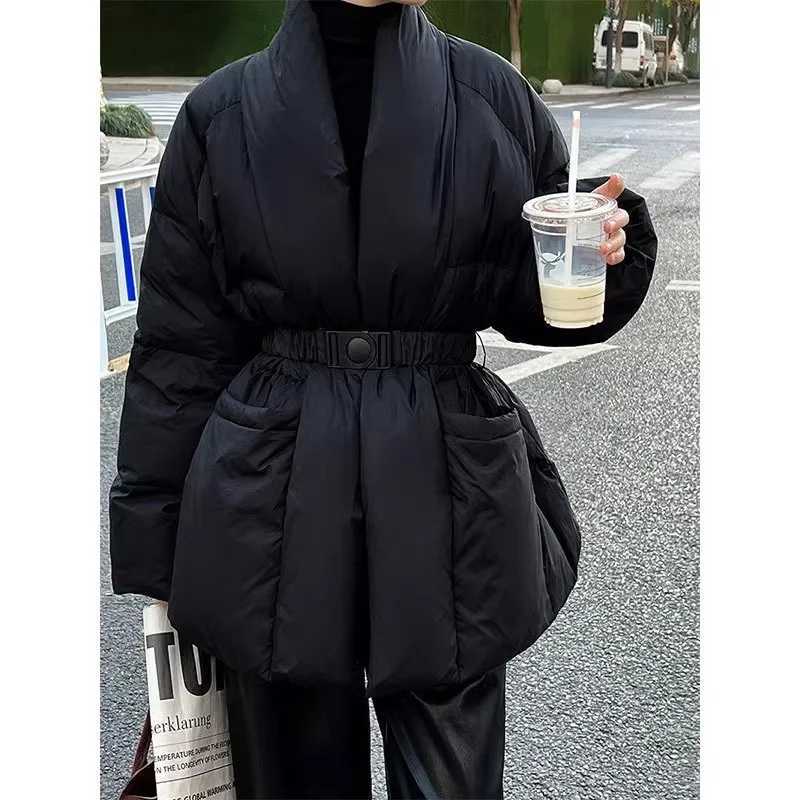 Parkas Women's Gentle Down Style Temperament Versatile Lace up Design Sense Long Sleeved Cotton Jacket Women 2025 Winter New Light Mature Style