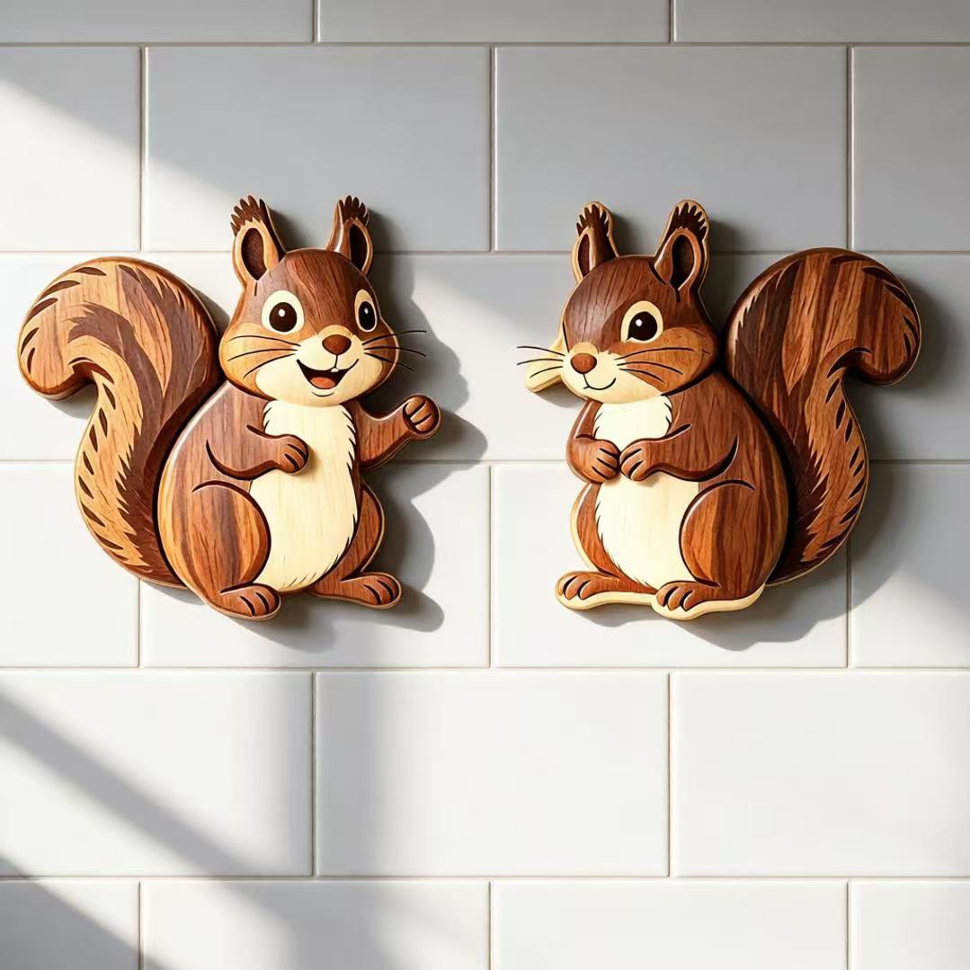 Décoration murale en bois d'écureuil D, ensemble de 2, art mural animal mignon pour la décoration de la maison