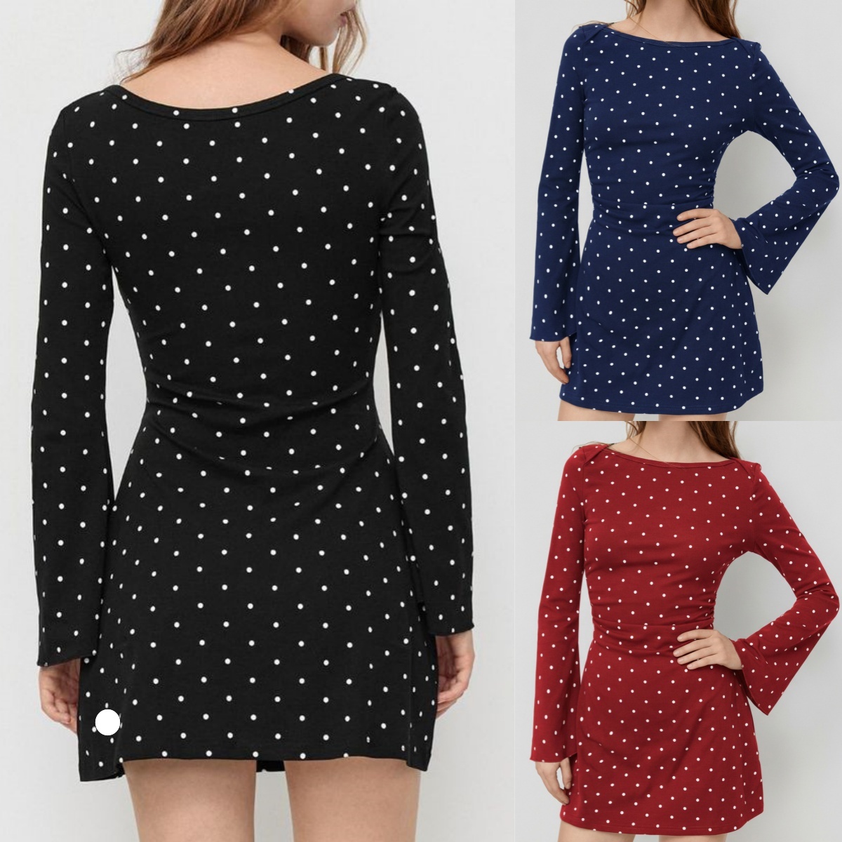 UU-L6678 Automne robe à pois pour femmes col bateau fileté avec manches évasées femmes combinaison jupe de Tennis robe de Yoga