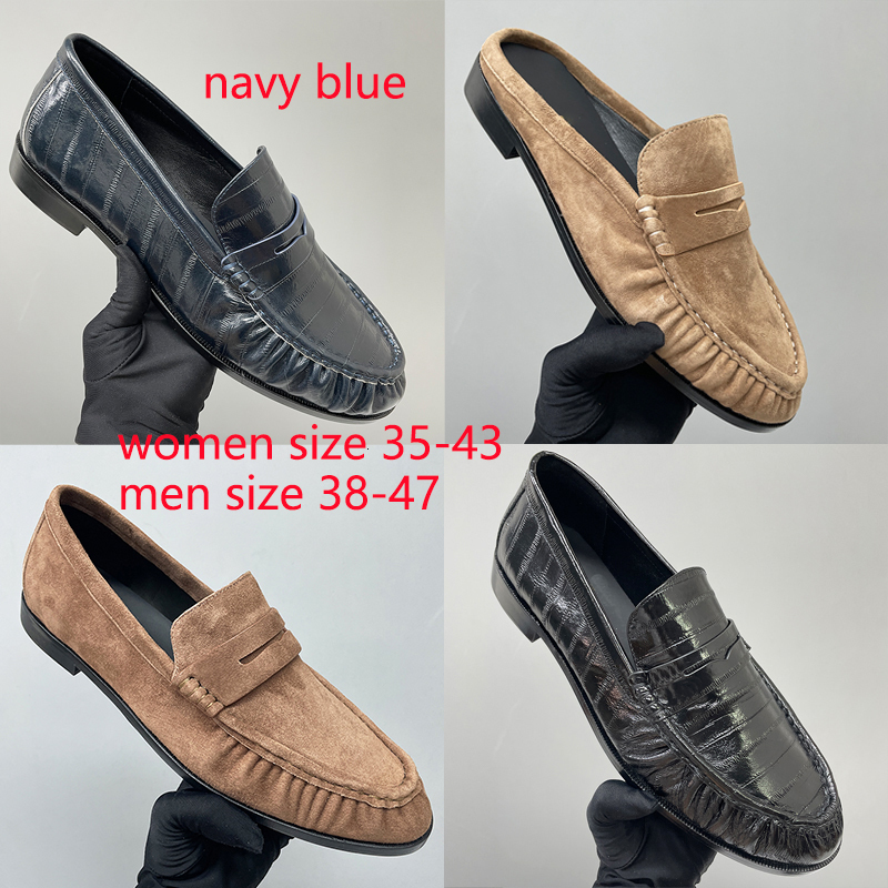Mirror Quality Y Loafers Men Women Designer Pleated Penny Loafer Mules Genuine Leather Le Loafers Slippers EU47 Loafer Luxury Office Flat Dress S