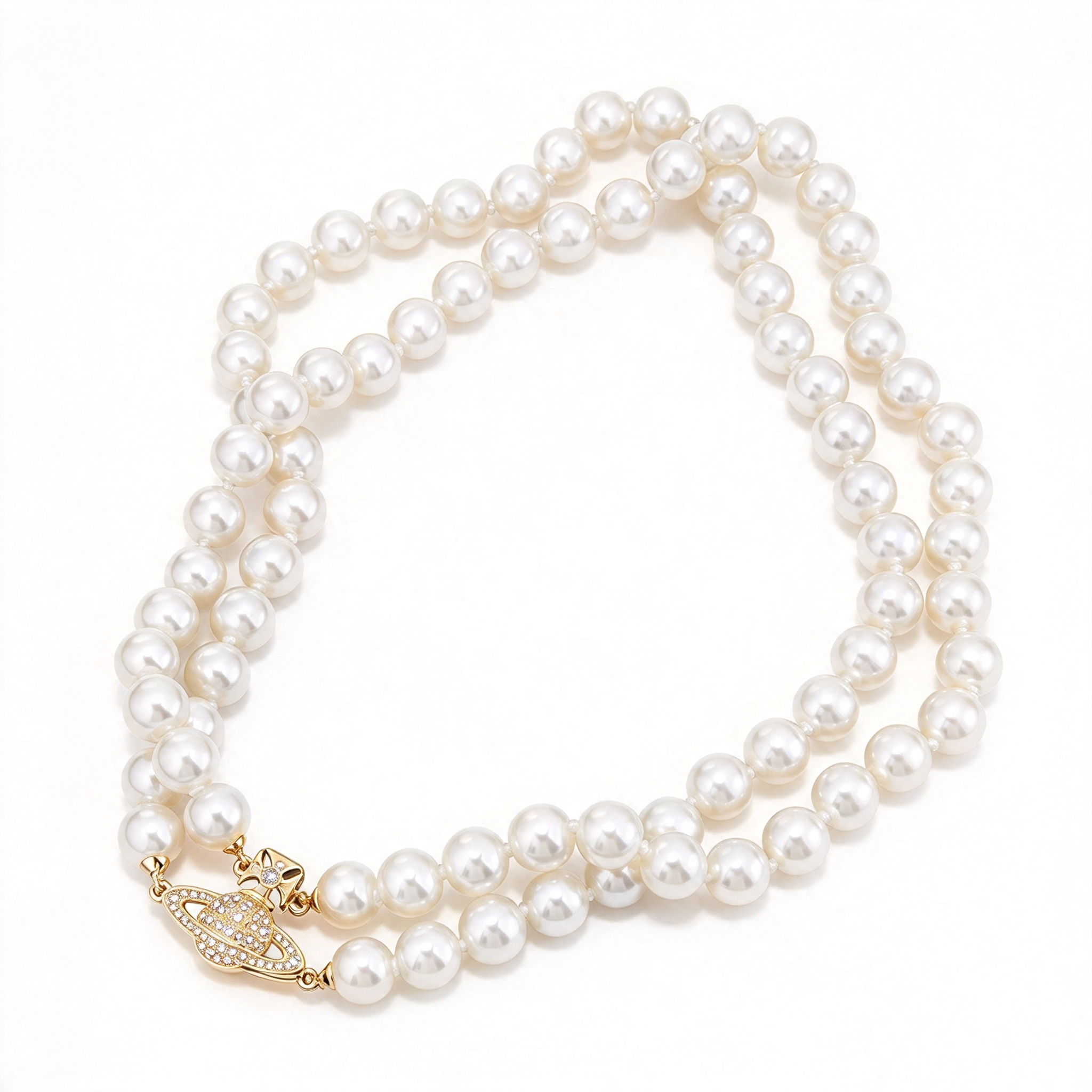 Exquisite Designer Gold Plated Double Laer Pearl Zircon Planetar Pendant Necklace Fashionable And Luxurious Gift Suitable For Women To Create A Sens