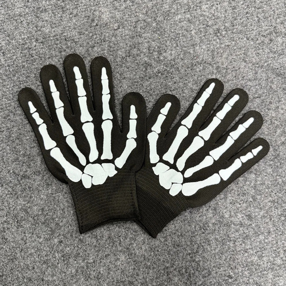 Five Fingers Gloves Autumn And Winter Collection Halloween White Skeleton Pattern Mens Womens Warm Gloves Full Fingers Stretch Knitted Gloves gift A