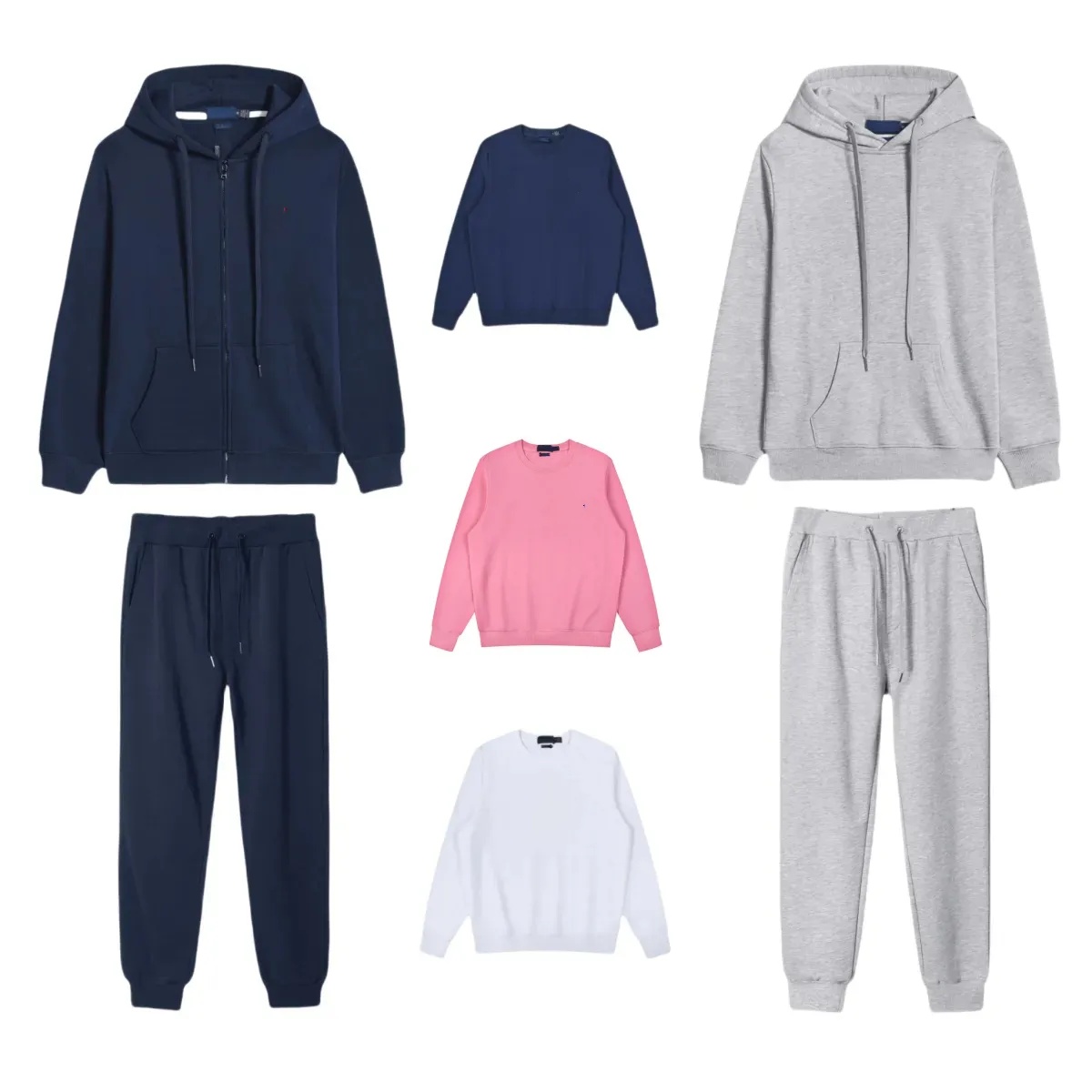 Hommes Polo Survêtement Ensemble Zip Up Sweat À Capuche Hommes Polo À Capuche Designer Pull Coton À Manches Longues Polo À Capuche Femme Pull Gri