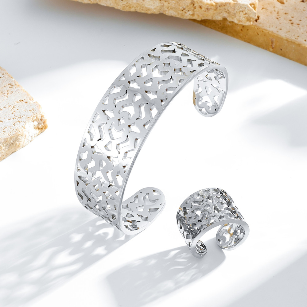 Nouvelle Arrivée Femmes Hommes Argent Or En Acier Inoxydable Span BearLetter Animal De Bande Dessinée Span Creux Ouvert Bracelet Anneaux Pendenti