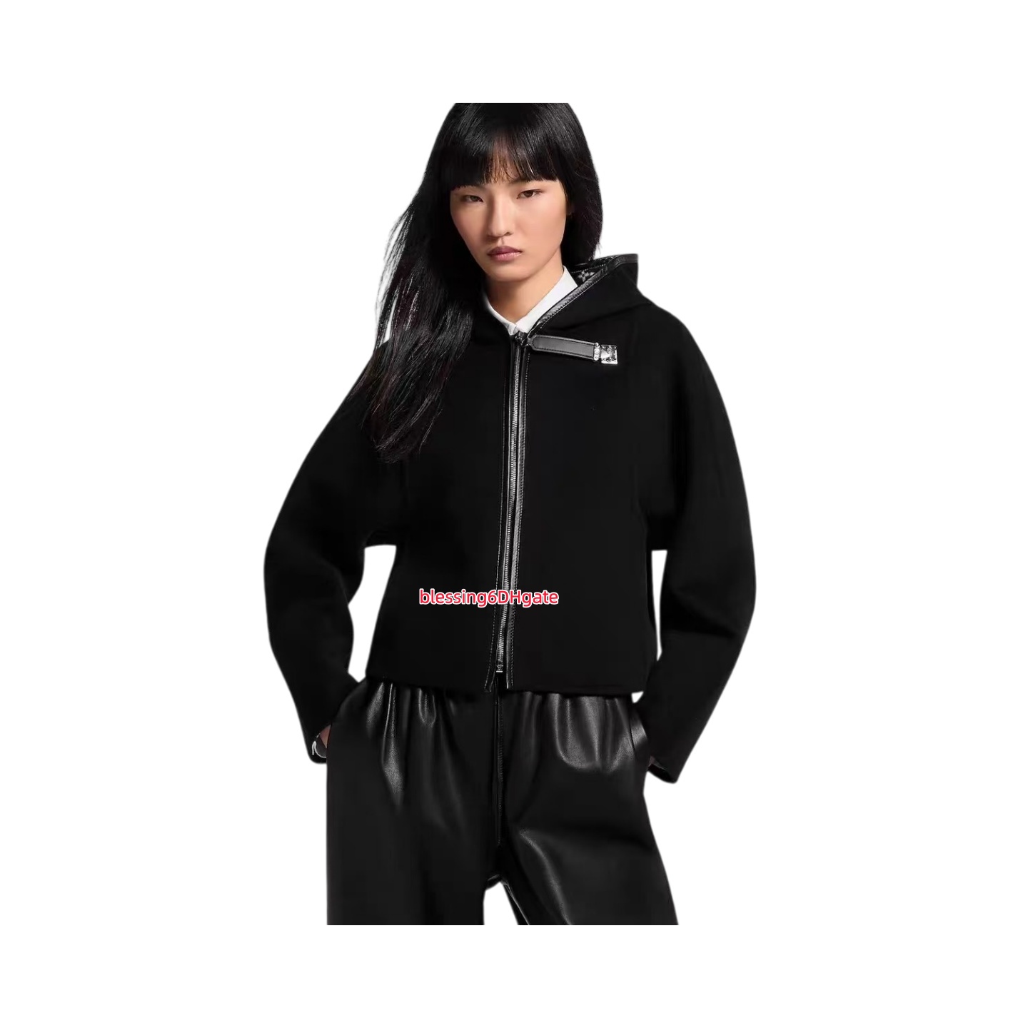 Designer women's hooded wool jacket half skirt hooded jacket wool vest set skirt lining printed details autumn and winter short jacket fashiona